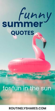 an inflatable flamingo floating on the water with text that reads funny summer quotes for fun in the sun