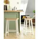 two stools sitting in front of a kitchen island