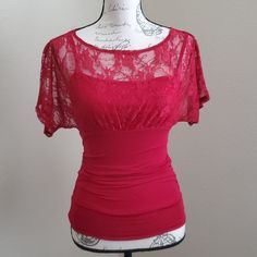 Brand New With Tags. Lace Overlay Tank Underneath. Ruched Gathered Sides And Banded Bottom. Vibrant Color! Fitted Ruched Red Blouse, Fantasy Clothes Ideas, Fantasy Clothes, Buy Buy, Red Lace, Lace Overlay, Clothes Ideas, Things To Buy, Vibrant Colors