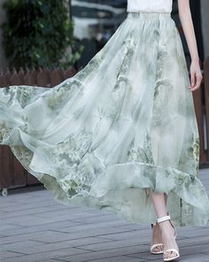 * A long skirt with elastic waist and beautiful prints. * A-line shape and wide hem, can make you look more taller and slimmer. * Made of pearl chiffon and fully lined. * Can custom make waist size and skirt length. * Material: 100% polyester * Size: True to US size, US 0-US 20 are available, you can let us know your usual size and height in your order. * Shipping: Free shipping Processing time : 5-7 Business days Delivery time : 7-20 Business days Tracking number available If you need rush orde Floral Chiffon Skirt, Feminine Romantic, Skirt High Waist, Chiffon Floral, Womens Maxi Skirts, Elastic Waist Skirt, High Waist Skirt, Printed Skirt, Skirt Maxi