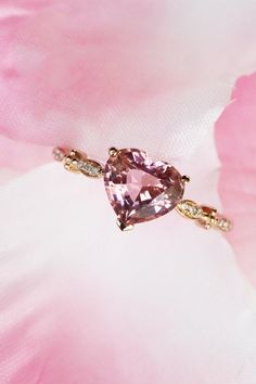 Pink And Gold Rings, Pink Heart Engagement Rings, Pink Heart Ring, Cute Promise Rings, Handmade Engagement Ring, Pink Engagement, Vintage Inspired Engagement Rings, Gold Heart Ring, Heart Engagement Rings