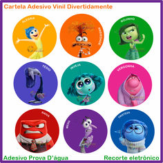 an image of some cartoon characters in different colors and sizes, with the names of each character