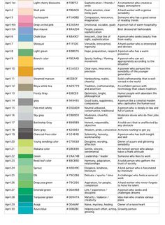 the color chart for different types of paint