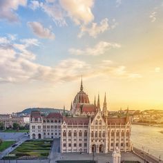 an aerial view of the hungarian parliament building in budapest, on a beautiful sunny day