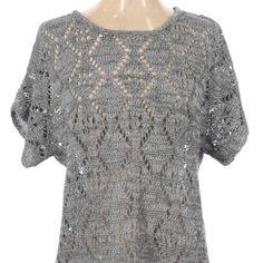 Heather Threaded, Loose Fit Sweater (Color:Newsprint) 64% Cotton, 36% Polyester 24" From Shoulder To Hem Gray Open Knit Top For Spring, Gray Open Knit Tops, Grey Cheetah Print Sweater, Loose Fit Sweater, Open Knit Sweater, Knit Sweater, Colorful Sweaters, Knitted Sweaters, Sweaters For Women