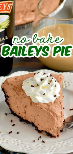 a slice of no bake bailey's pie on a plate