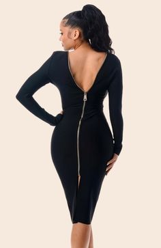 Dress With Zipper Back, Zipper Back Dress, Dress With Long Back Zipper, Zipper Dress Outfit, Bare Back Dress, Cocktail Dress Classy, Making Dresses, Bandage Dress Black, Black Dresses Classy