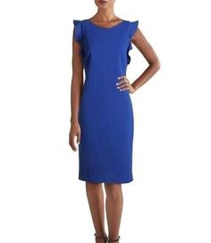 NWT size 12 Calvin Klein blue ruffled knee length sheath dress  | eBay Fitted Knee-length Ruffled Bodycon Dress, Fitted Knee-length Bodycon Dress With Ruffles, Fitted Mid-length Ruffle Dress, Fitted Mid-length Dress With Ruffles, Mid-length Fitted Ruffle Dress, Knee-length Ruffled Stretch Bodycon Dress, Knee-length Stretch Bodycon Dress With Ruffles, Stretch Knee-length Bodycon Dress With Ruffles, Stretch Midi Dress With Ruffles For Formal Occasions