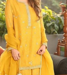 Gharara Plazo Indian Pakistani Traditional Ethnic Wear Haldi | Etsy UK Green Gharara, Bridal Gharara, Mehndi Function, Pakistani Traditional, Mehendi Outfit, Short Kurta, Short Kurti, Sharara Suit, Yellow Short