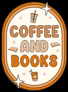 the coffee and books logo is shown in an orange circle with stars around it, which reads