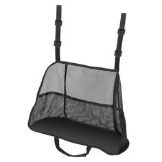 an image of a hanging chair with mesh back and seat pocket on it's side