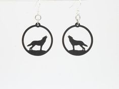 Howling Wolf Earrings #1623 Wolf Earrings, Satin Noir, Howling Wolf, Tree Earrings, Wolf Howling, Green Tree, Earring Tree, Hypoallergenic Earrings, Laser Cut Wood