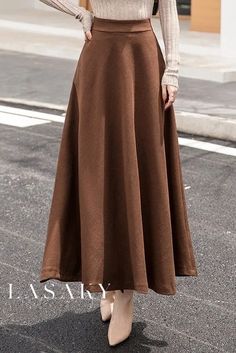 Lasaky - Chic and Versatile High-Waisted A-Line Skirt for Trendy Casual Ensembles Pinstripe Pants Women, Brown Long Skirt, Service Outfits, Modest Clothing Ideas, Long Skirt Winter, Long Wool Skirt, Cheap Skirts, Office Dresses For Women, Khaki Skirt