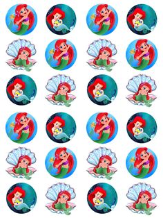 the little mermaids stickers are all different shapes and sizes, but one has red hair