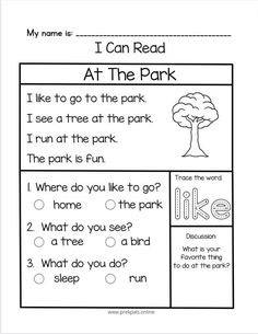 a worksheet for reading the words i can read at the park