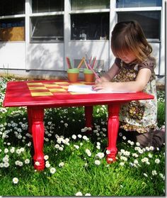 Checker board table. Decoupaged Furniture, Weekend Woodworking Projects, Using Chalk Paint, Distressed Painting, Outdoor Living Spaces, Backyard Fun