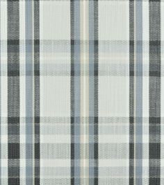 a plaid fabric with grey and white stripes on the front, as well as an off - white background