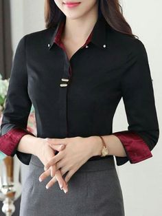 Long Sleeve Blouses, Formal Shirt, Simple Blouse, Plain Blouse, Mode Casual, Work Outfits Women, Women Shirts Blouse, Fall Fashion Trends, Work Blouse