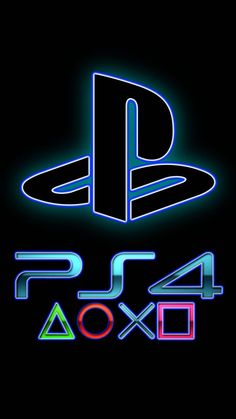 the playstation logo is shown in neon colors