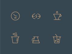 coffee related icons on a dark background