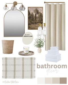 bathroom mood board with neutral colors and accessories