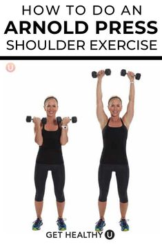 two women doing exercises with dumbbells and the words how to do an armold press