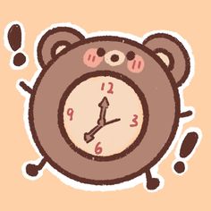 a drawing of a brown bear with its face in the shape of an alarm clock