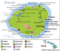 a map of kauai with all the attractions