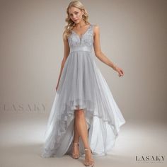 Lasaky - Evening Dress with Sparkling Collar, Sleeveless, High-Low Hemline for Hosting and Performing Events Puerto Rico Fashion, Outside Wedding Ideas, Summer Dresses Uk, Women's Summer Dresses, Bridesmaid Colors, Deep V Neck Dress, Plus Size Bridesmaid, Sequin Appliques, Annual Meeting