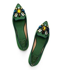 Tory Burch Mayada Slippers Work Flats Shoes, Daily Shoes, Embellished Flats, Green Shoes