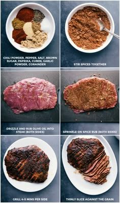 the steps to make barbecue ribs are shown in this image, including meat and seasonings