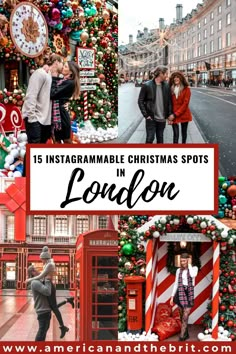 an instagram christmas photo with the words london in red and white, surrounded by images of people