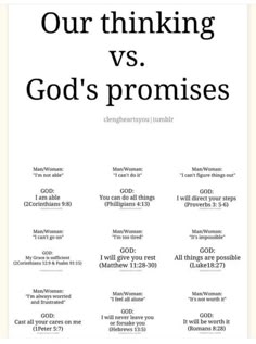 a poster with the words our thinking vs god's proms