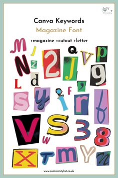 the front cover of canva keywords magazine font, featuring colorful letters and numbers