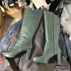 Maybe Worn Once. True To Size!!! Beautiful Leather. These Really Stunning. Platform Makes Them Super Comfy! Comes With Custom Stuffing For Optimal Shaping. Size 11 Heels, Nine West Shoes, Green Leather, Shoes Heels Boots, Nine West, Knee High Boots, Knee High, Shoes Women Heels, Heeled Boots