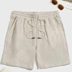 Nwt Shein Men Drawstring Waist Shorts Xxl Beige Casual Plain Drawstring, Pocket Straight Leg Drawstring Waist Natural Short Regular Fit Non-Stretch Fabric 70% Viscose, 30% Linen Machine Wash Or Professional Dry Clean Loungewear Fashion, Drawstring Waist Shorts, Beige Shorts, Mens Linen, Weather Wear, Track Shorts, Mens Swim Trunks, Loose Shorts, Linen Shorts