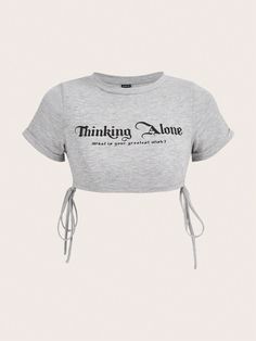 Gris Claro Casual Collar manga corta Tela tejida Frase  Embellished Elástico Ligero Black Bandeau Top, Crop Top Styles, Belly Shirts, Boxy Crop Top, Shein Icon, Tie Dye Crop Top, Trendy Summer Outfits, Blue Crop Tops, Crop Top Outfits