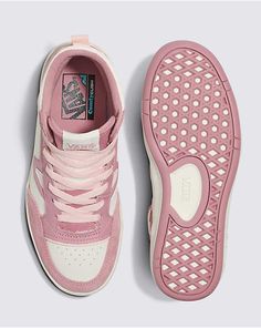 Lowland Mid ComfyCush JMP Shoe Retro Pink Sneakers For Skateboarding, Pink Vans Sneakers For Skateboarding, Pink Vans Skateboarding Sneakers, Pink Sneakers For Skateboarding With Boost Midsole, Pink Sneakers With Boost Midsole For Skateboarding, Pink Vans Skate Shoes For Sports, Pink Vans Skate Shoes, Pink Lace-up High-top Sneakers For Skateboarding, Pink High-top Sneakers For Skateboarding