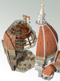 an image of a model of a building with a clock on it's side