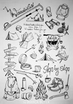 a drawing of various things that can be found in the book, and it is black and white