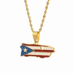 Puerto Rico Flag Map Necklace Pr Flag, Puerto Rico Map, Map Jewelry, Pride Support, Puerto Rico Flag, Map Pendant, Map Necklace, Necklaces Gold, Jewelry Manufacturers