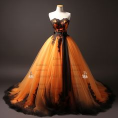 Black And Orange Prom Dress, Black And Orange Wedding Dress, Dark Orange Prom Dress, Versace Gowns, Orange Ball Gown, Orange Wedding Dresses, Orange Wedding Dress, Orange Dress Wedding, Black Dress Aesthetic