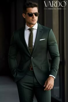 Mens Suit Details, Formal Dress Men Wedding, Groom In Dark Green, Men’s Formal Suits, Forest Green Suit Men Wedding, Men's Green Suit, Army Green Suit Men, Dark Green Suits For Men, Bottle Green Suit Men