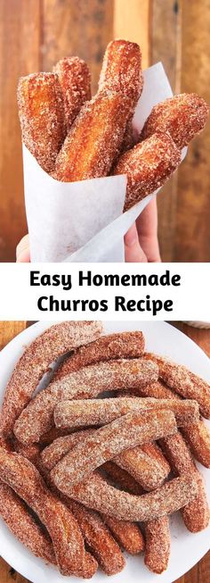 homemade churros recipe with cinnamon sugar on top