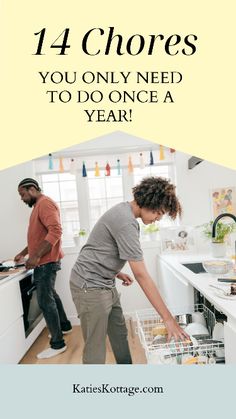 two people are in the kitchen and one is washing dishes