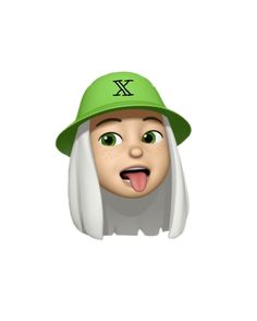 a cartoon character wearing a green hat with the letter x on it's face