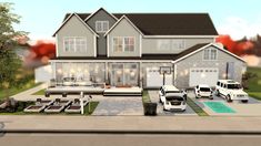 an artist's rendering of a house with cars parked in front