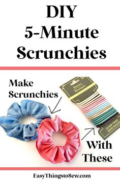 Easy way to make scrunchies using hair ties rather than elastic cording. Quick method to make hair scrunchies in 5 minutes or less! Hand Sew Scrunchie, Easy Hair Scrunchies Diy, Scrunchies Diy With Hair Tie, Easy Scrunchie Sewing, Measurements For Scrunchies, Scrunchie Diy Free Pattern, Diy Hair Scrunchies Tutorials, Sew Scrunchies Diy, Fabric Scrunchies Diy