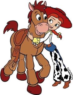 an image of a cartoon horse and a cowgirl