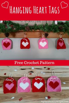 hanging heart tags with free crochet pattern